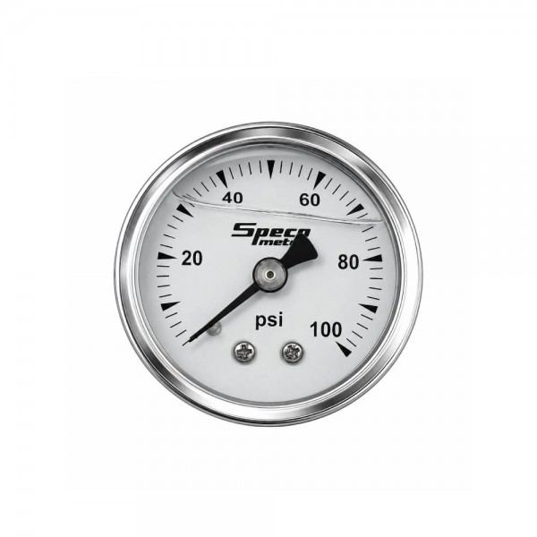 1-1/2" 100psi Liquid Filled Mechanical Fuel Pressure Gauge - White Dial Chrome Housing