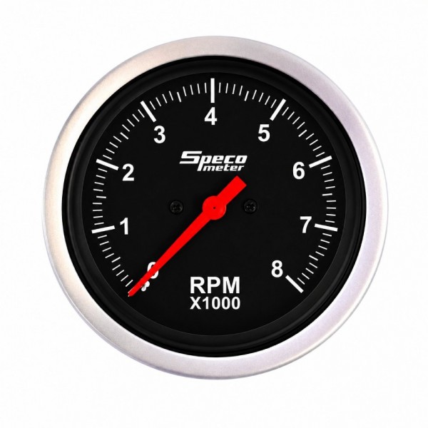 85mm Dash Mounted Electronic Tachometer - Black Dial Silver Bezel