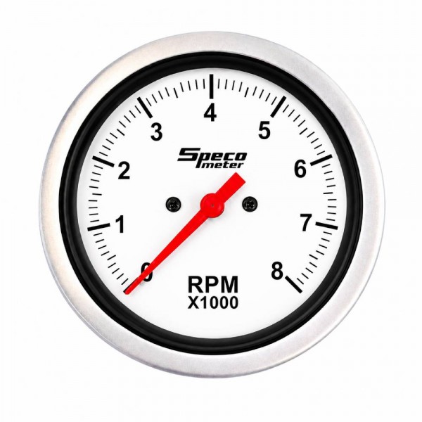 85mm Dash Mounted Electronic Tachometer - White Dial Silver Bezel