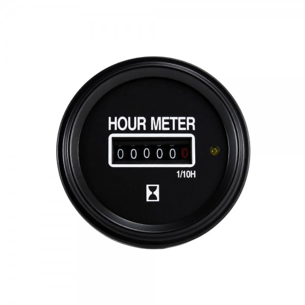 2" 12/24V Hour-Meter - Black Dial Black Bezel