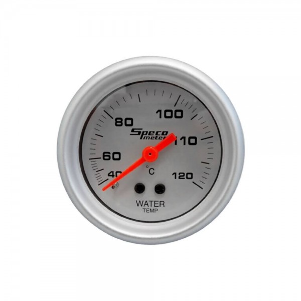 2" Mechanical 40-120C Water Temperature Gauge with 6' Sender - Silver Dial Silver Bezel