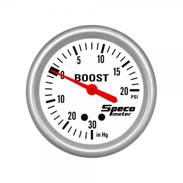 2-5/8" Mechanical 30 Hg to 20 PSI Boost Gauge - White Dial Silver Bezel