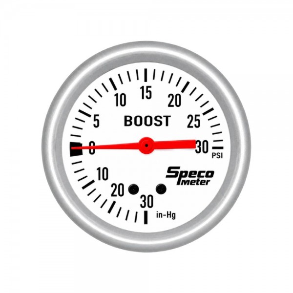 2-5/8" Mechanical 30 Hg to 30 PSI Boost Gauge - White Dial Silver Bezel