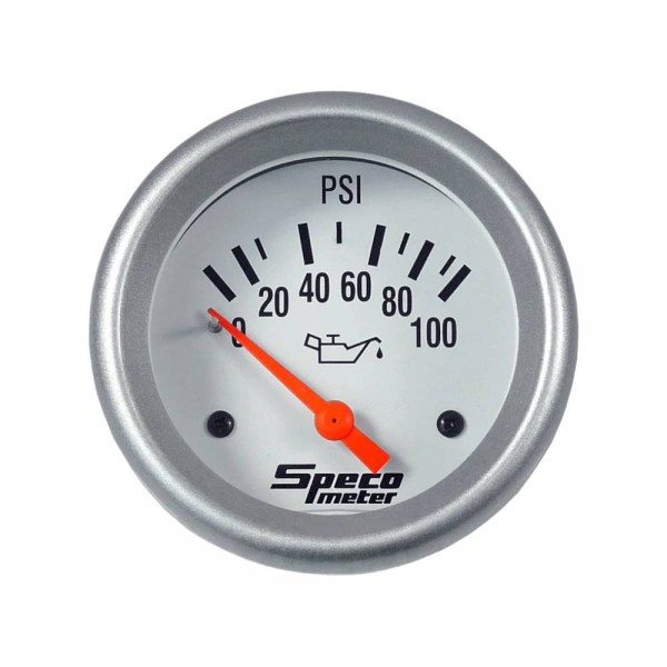 2-5/8" Electric 100 psi Oil Pressure Gauge with Sender - White Dial Silver Bezel
