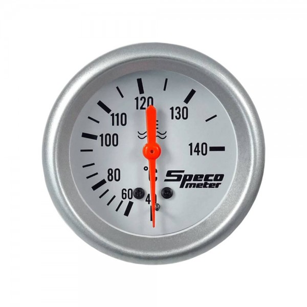 2-5/8" Mechanical 40-140C Water Temperature Gauge with 6' Sender & Adaptors - White Dial Silver Bezel