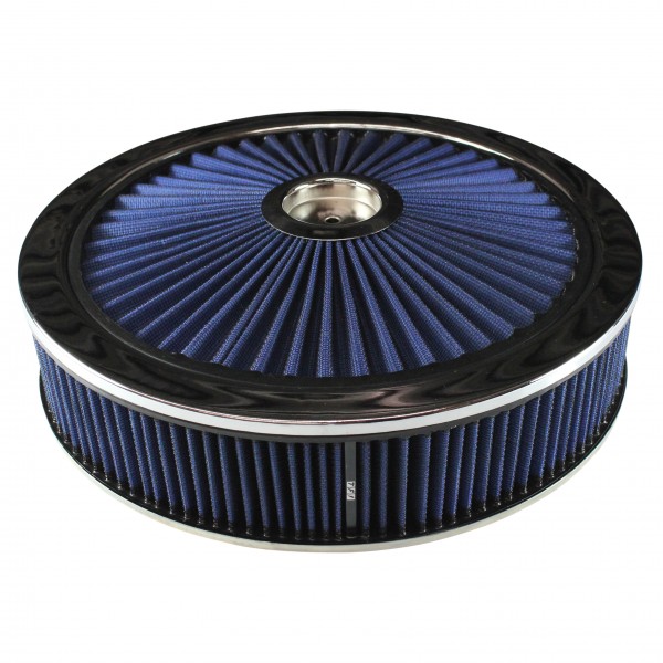 Extraflow Blue Chrome Air Filter Cleaner 14" x 3" Holley Edelbrock Recessed Base