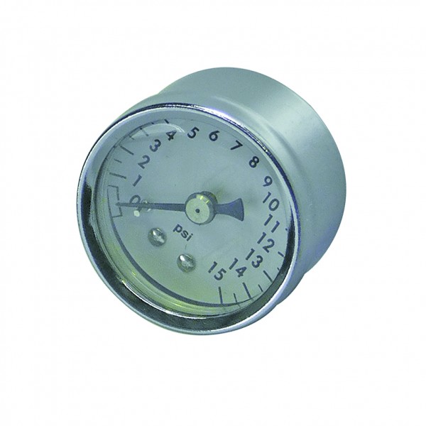 Fuel pressure gauge 0-15 lbs, 1-1/2 inch diameter, high-polished chrome bezel