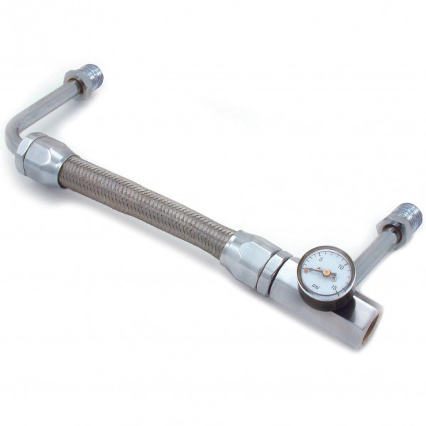 Dual Feed Stainless Fuel Line Chrome fittings adjustable Holley with 15psi Gauge