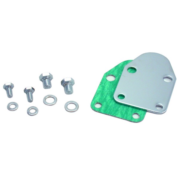 Fuel Pump Block Off Chrome Small Block Chevrolet with Bolts + Gasket