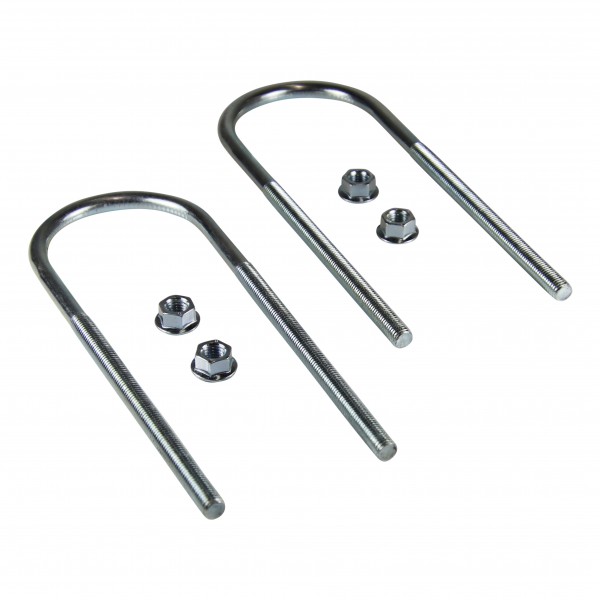 U-Bolts 85mm ID, 12mm thread, 260mm Long with serrated nuts. Set of 2.