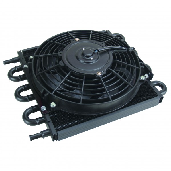Derale Trans/Power/Fuel Cooler 12v fan 8 Pass 12-3/4"x10-1/4" 11/32" Inlet