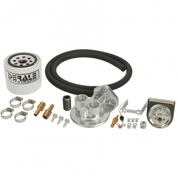 Derale Transmission Filter Kit Single Mount Ports Up Remote with Guage