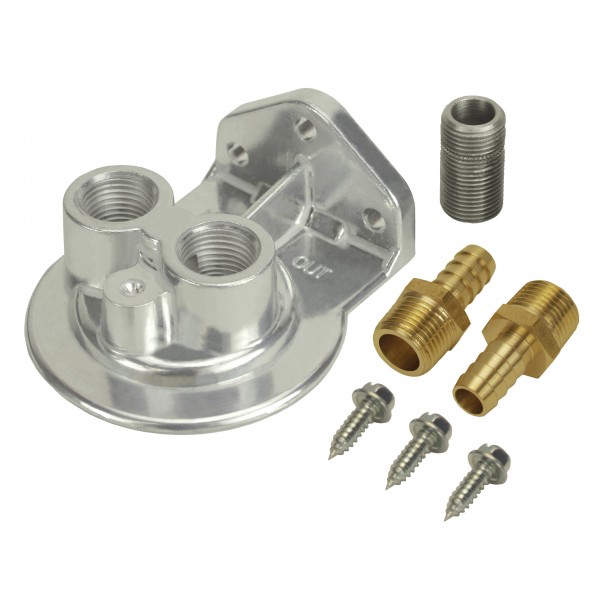 Derale Single Ports Up 1/2" NPT Remote Filter Mount Dual Thread Entry