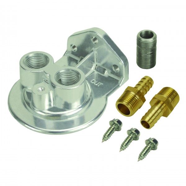Derale Single Ports Up 1/2" NPT Remote Filter Mount Kit Dual Thread Entry
