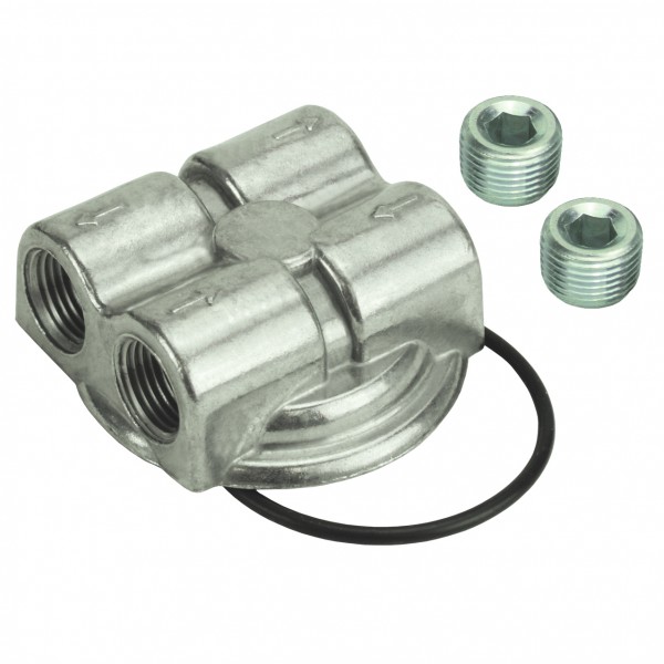 Derale Engine Oil Spin-On Adaptor Ports Left/Right 3/4"-16 1/2" Npt Ports