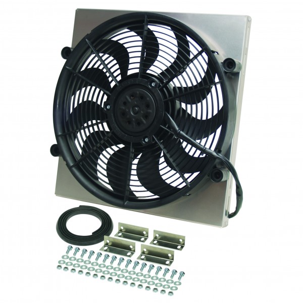 High Output Single 17" Electric Radiator Fan Alum Shroud Kit-16-3/4"x17-5/8"x3"