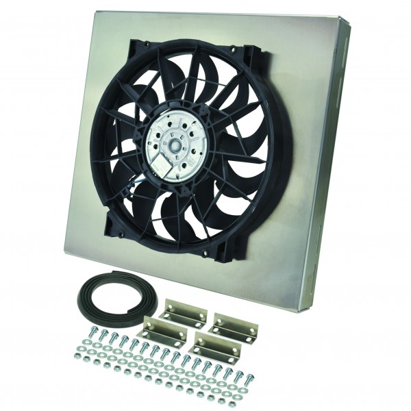 High Output Single 14" Electric Radiator Fan Alum Shroud Kit-17"x16-3/8"x2-3/4"