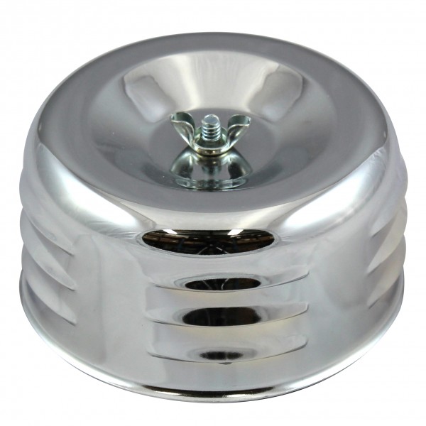 Chrome Louvered Style Air Cleaner 4" Wide x 2" Tall  -2 5/8" & 2-5/16" neck
