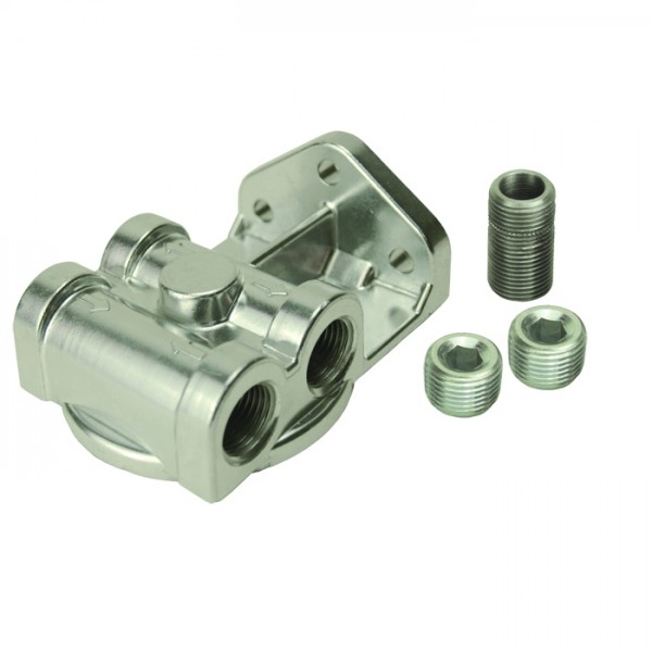 Single Side Ports Remote Filter Mount 3/8"Npt Ports, 3/4"-16 Thread Derale