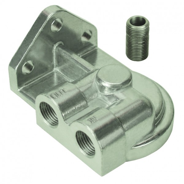 Single Left Port Remote Filler Mount 1/2"Npt ports, 3/4-16 Thread Derale
