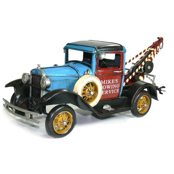 Automobelia Metal Collectable Old Ford Tow Truck Ornament - Blue and Red