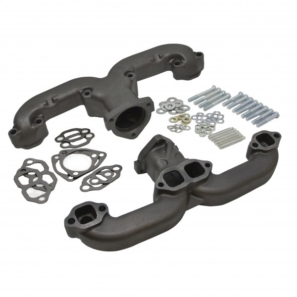 Rams Horn Exhaust Headers Small Block Chevrolet Raw Gaskets-Hardware-Pair
