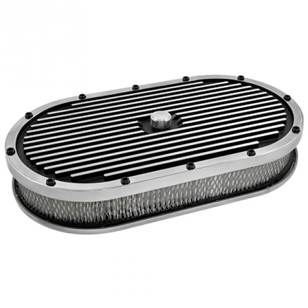 Oval Black Polished Air Cleaner 15" x 2" Finned Holley Edelbrock Quadrajet