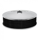 Chrome Air Filter Cleaner 14" x 4" Holley or Holden Quadrajet Base Black Element