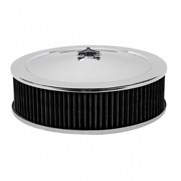 Chrome Air Filter Cleaner 14" x 4" Holley Edelbrock Recessed Base Black Washable