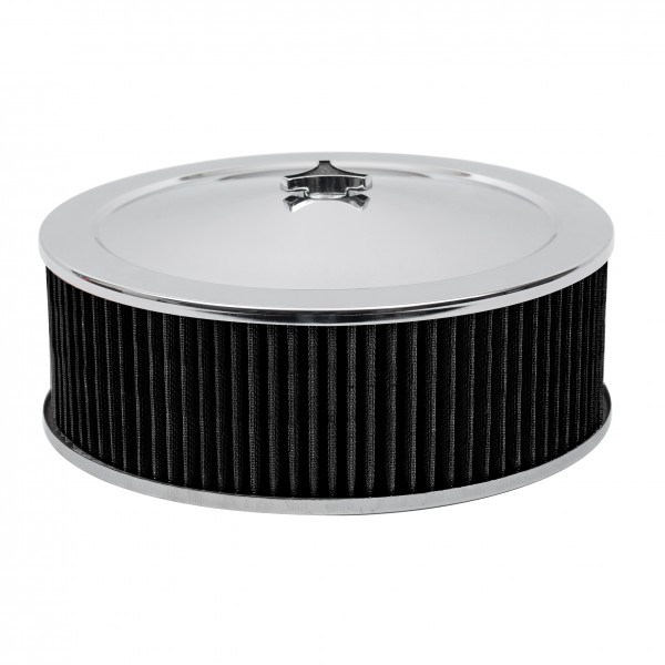 Chrome Air Filter Cleaner 14" x 5"  Holley Edelbrock Recessed Base Black Element