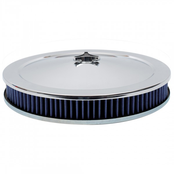 Chrome Air Filter Cleaner 14" x 2"  Holley Edelbrock Recessed Base Blue Washable