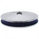 Chrome Air Filter Cleaner 14" x 2"  Holley Edelbrock Recessed Base Blue Washable