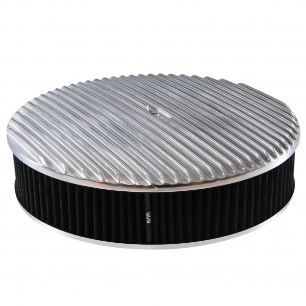 Full Finned Aluminium Air Cleaner 14" x 3" Holley Edelbrock Black Cotton Filter