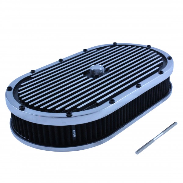 Oval Black Polished Finned Air Cleaner 15" x 2" Holley Edelbrock Quadrajet