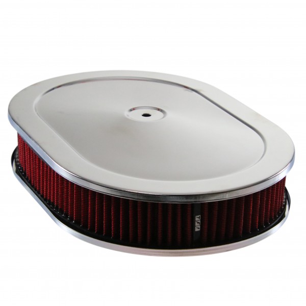Oval Chrome Steel Air Cleaner 12" x 2" Holley Edelbrock Quadrajet Red Element