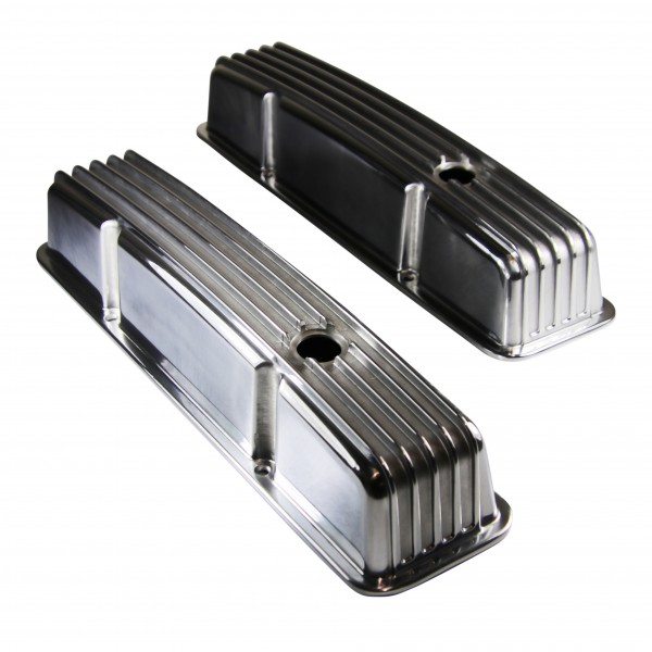 Valve Covers Alloy Chevrolet SB 283-400 Tall Finned Polish Nostalgic Baffled-pr