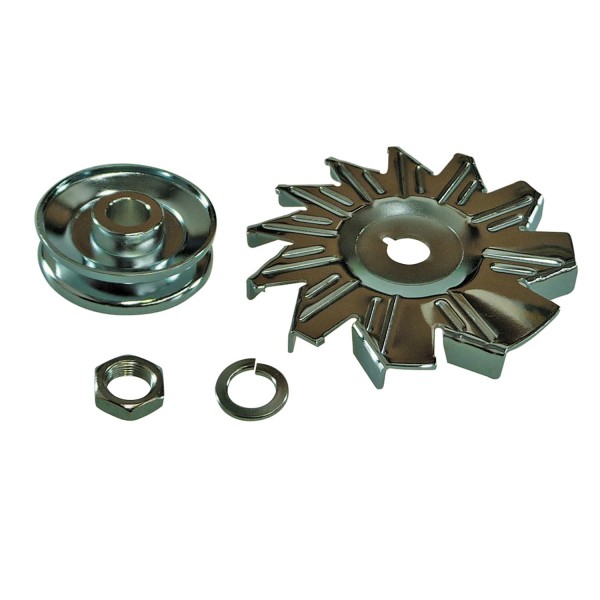 Pulley Alternator Kit with Fan Univeral Chromed Steel Single Groove GM/Ford