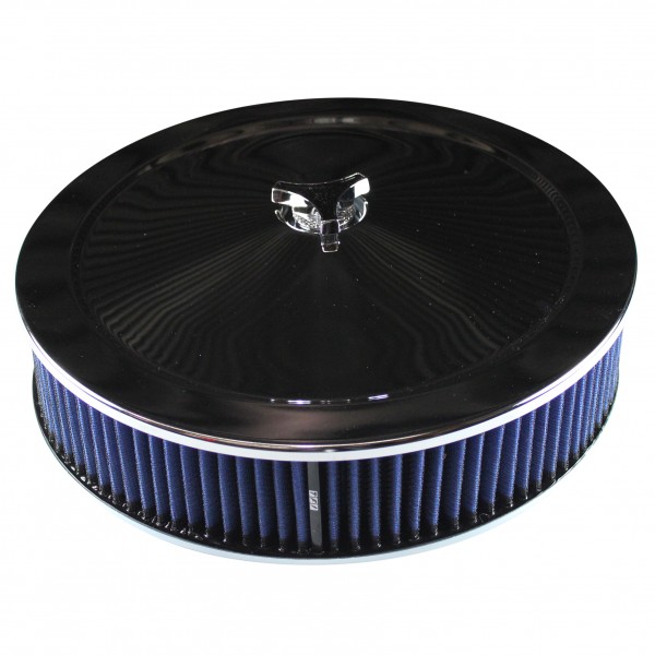 Chrome Air Filter Cleaner 14" x 3" Holley or Holden Quadrajet Base Blue Washable
