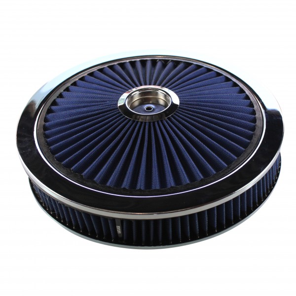 Extraflow Blue Chrome Air Filter Cleaner 14" x 2" Holley Holden Quadrajet Base