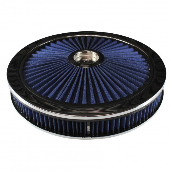 Extraflow Blue Chrome Air Filter Cleaner 14" x 2" Holley Edelbrock Recessed Base