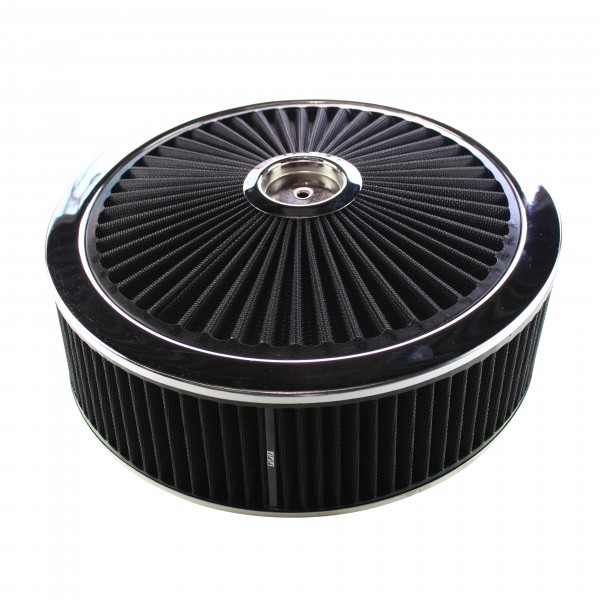 Extraflow Black Chrome Air Filter Cleaner 14"x 4" Holley Edelbrock Recessed Base