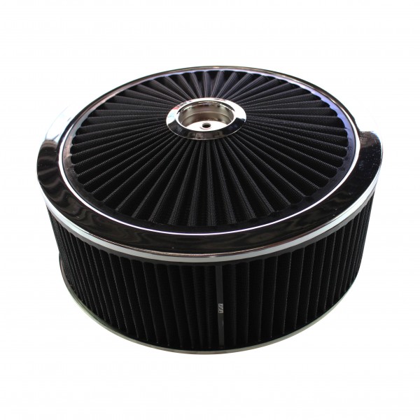 Extraflow Black Chrome Air Filter Cleaner 14"x 5" Holley Edelbrock Recessed Base