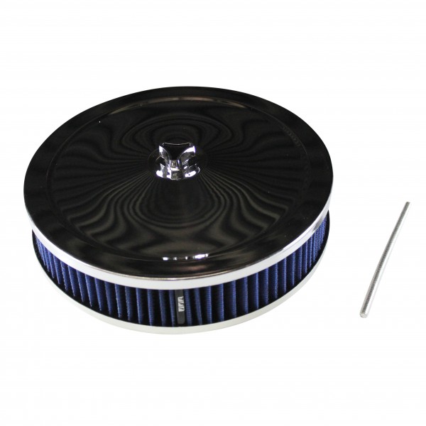 Chrome Air Cleaner 9" Wide x 2" Tall Holley Edelbrock Carburettor Blue Element