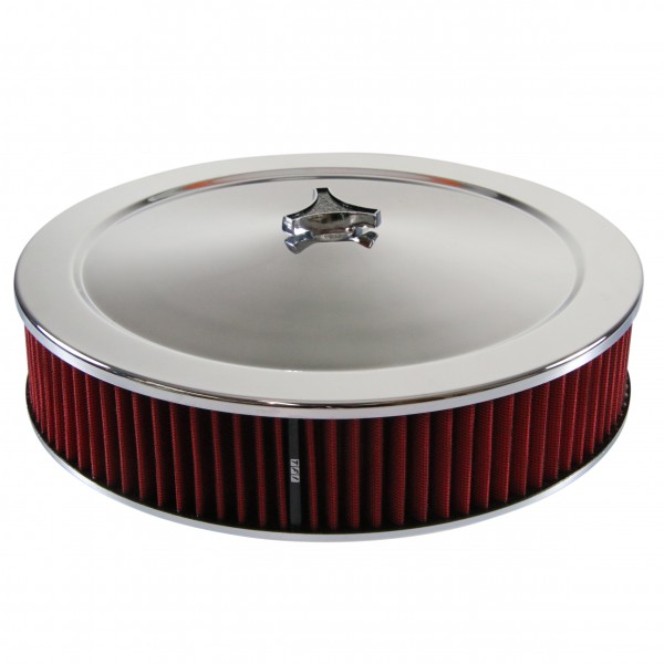 Chrome Air Filter Cleaner 14" x 3" Holley Rochester Recessed Base Red Washable