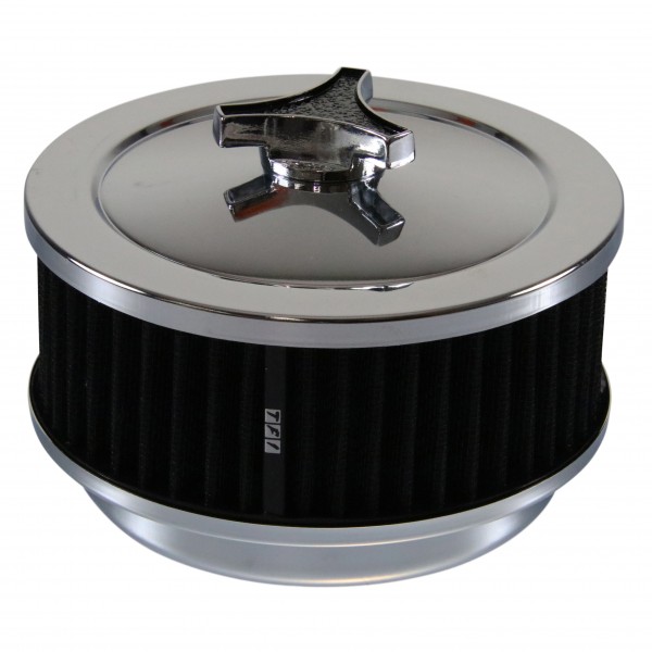 Chrome Air Cleaner 6-3/8" Wide x 2-1/2" Tall suit 5-1/8" Holley Carb Black Elem