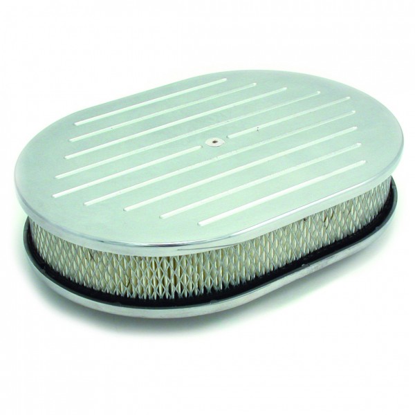 Oval Polished Ball Milled Air Cleaner 12" x 2" Holley Edelbrock Quadrajet Carter