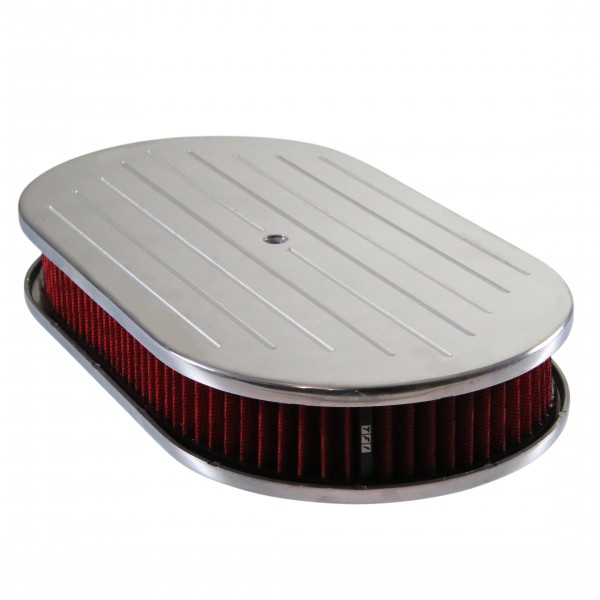 Oval Ball Milled Air Cleaner 15" x 2" Holley Edelbrock Quadrajet Red Filter