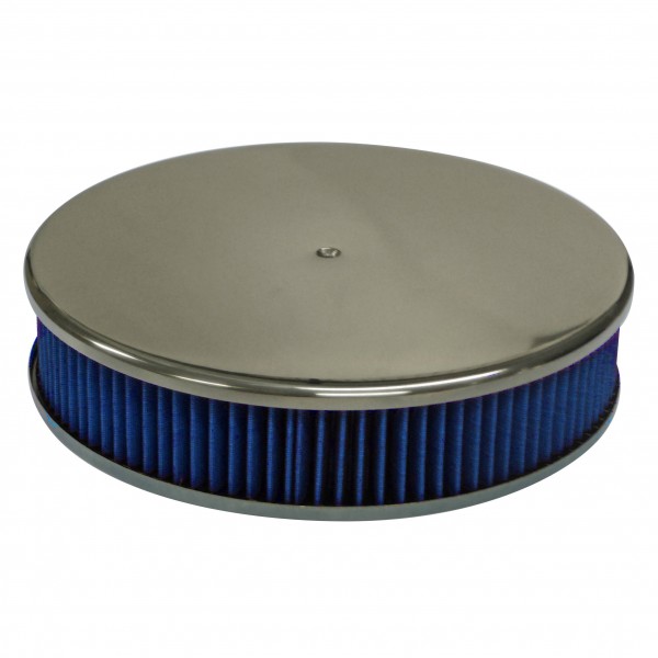 Smooth Polished Aluminium Air Cleaner 14" x 3" Holley Edelbrock Blue Filter