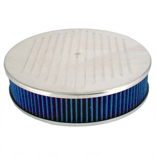 Ball Milled Aluminium Air Cleaner 14" x 3" Holley Edelbrock Blue Cotton Filter