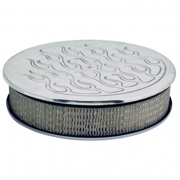 Flamed Aluminium Air Cleaner 14" x 3" Holley Edelbrock Rochester Paper Filter